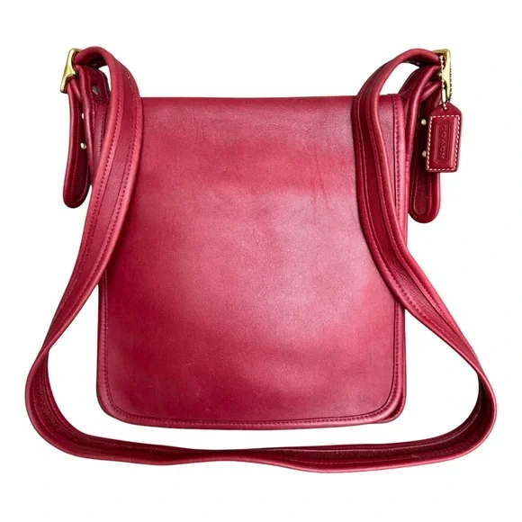 Rare Coach Vintage Red Leather Flap Bag Messenger Y2K Shoulder Bag Crossbody - Picture 1 of 17
